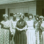 Lammers Children ca 1960  Alma, Ralph, Bertha, Lucille, Lydella, and Mary Lou at Norm and Bertha Hoyt's house in July 1960