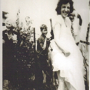 hog-trough  Lydella Lammers dancing in the hog trough as is tradition at her younger sister Mary Lou's wedding