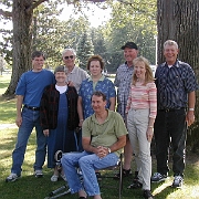 P8150072  The cousins, Jim Hoyt, Ruth Schroeder, Ron Hoyt, Cathy Agner, Randy Neiswender, Tom Agner, Marilyn (or Carolyn?) Agner, Tom Hoyt