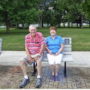 Tom and Ruth on bench  Tom Hoyt and Ruth (Hoyt) Schroeder on the bench dedicated to Gene Schroeder